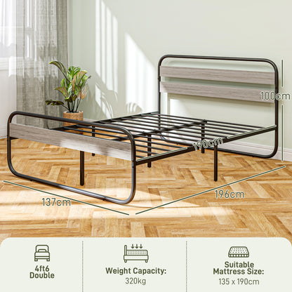 Cozine 4FT6 Grey and Black Metal Industrial Double Platform Bed Frame