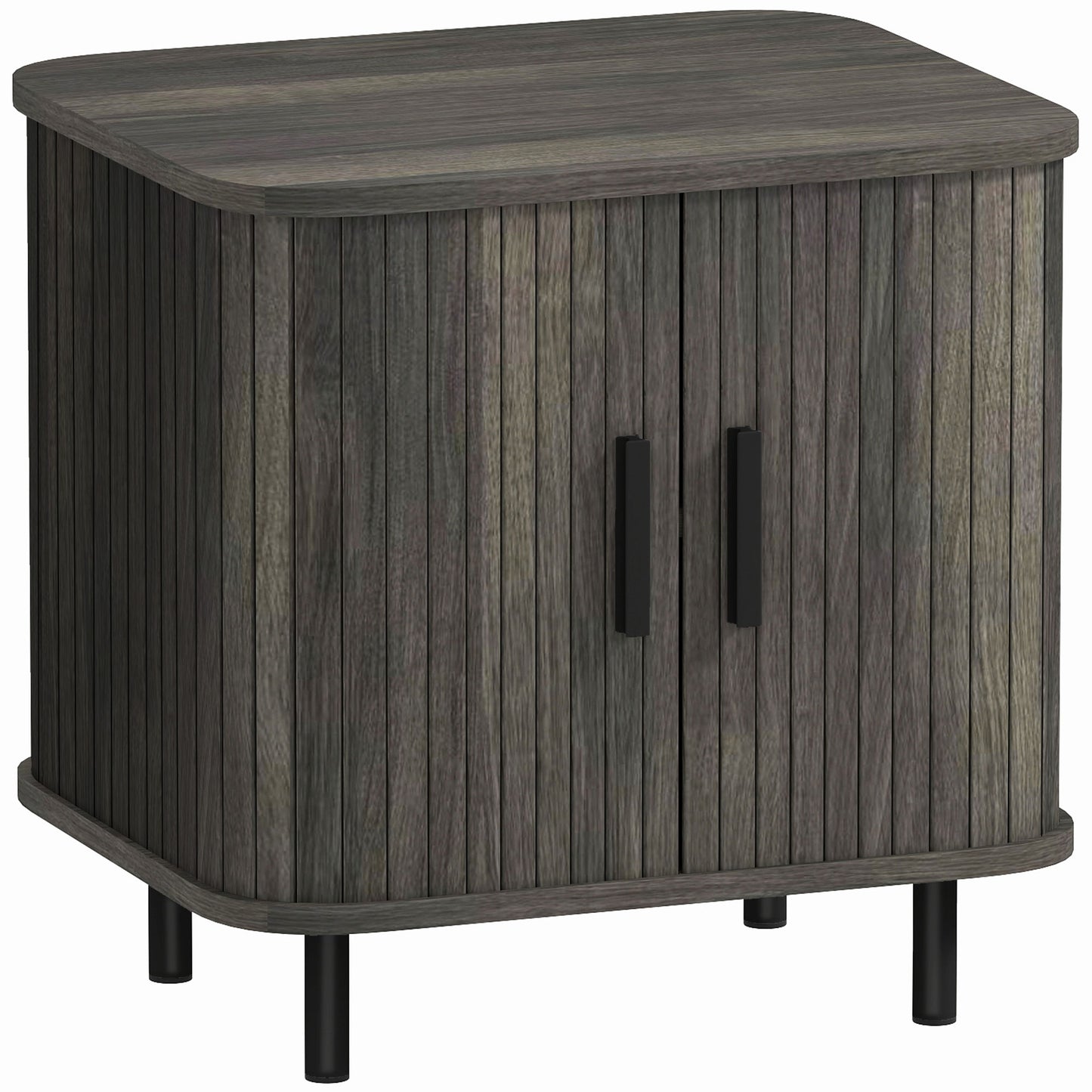 Pasaba Grey Nordic Bedside Table With Tambour Sliding Door And Metal Legs