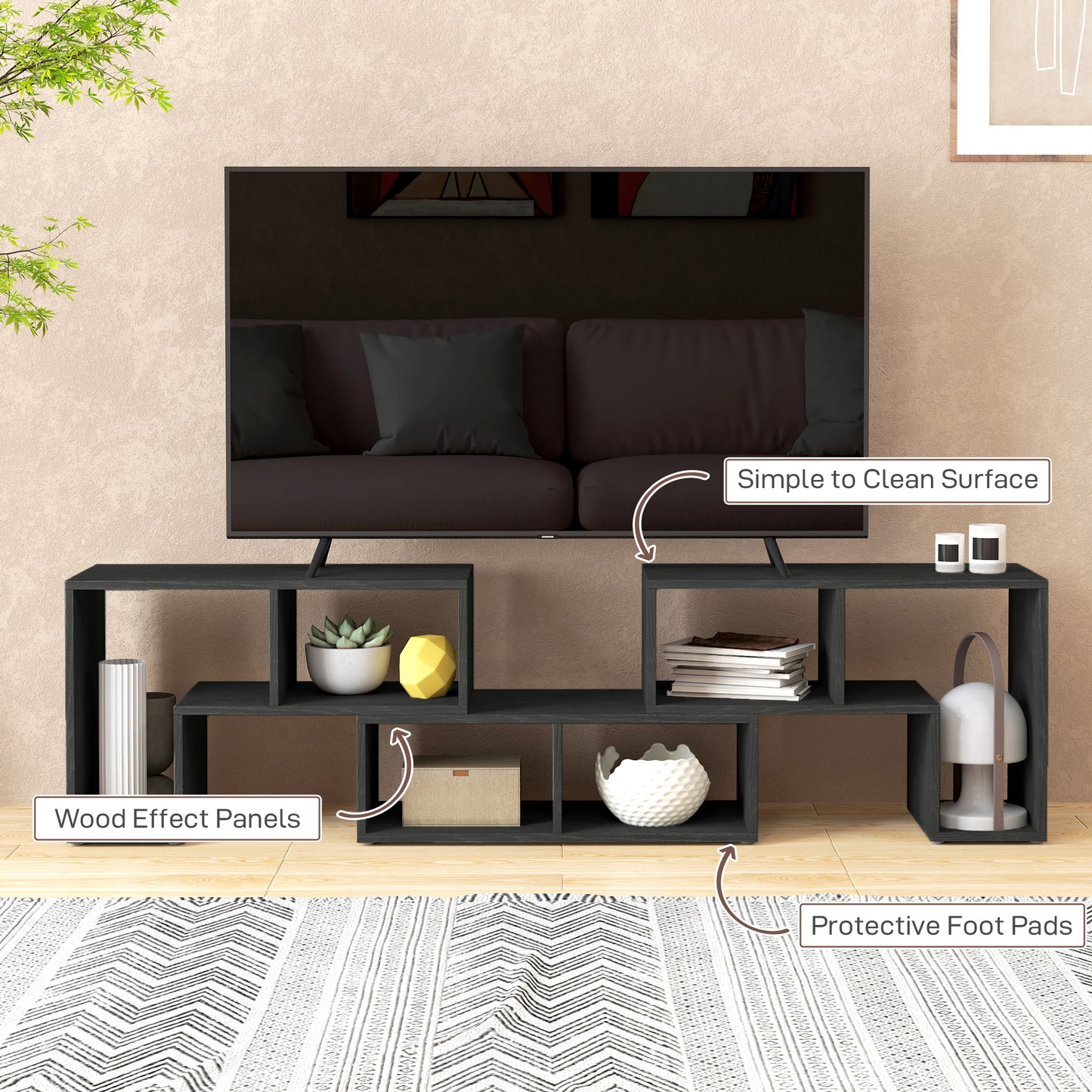 Tota 134cm Black Wood Effect 3 Block Modular TV Stand