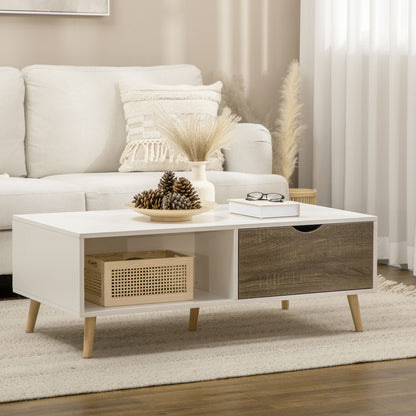 Nanola Wood White  and Grey Coffee Table With 2 Drawers