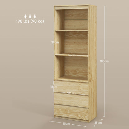 Codico Wood Effect Tall Bookcase With Shelves And Integrated Drawers 180cm
