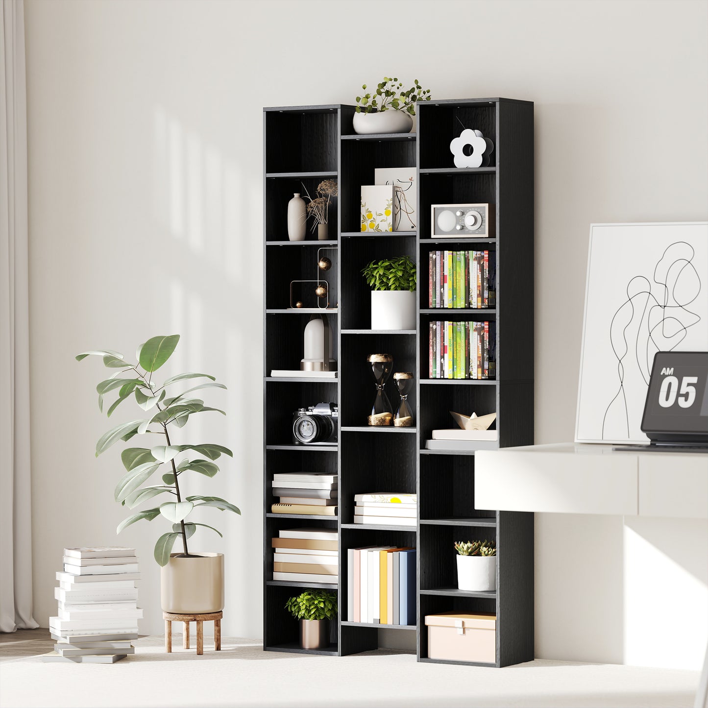 Faelsu Nota Wooden Black Twenty One Compartment Storage Bookcase