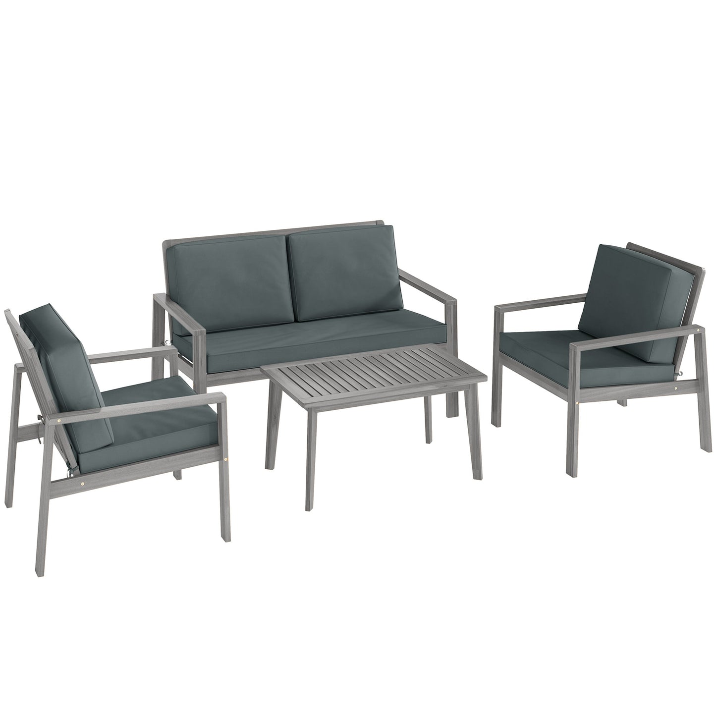 Nabatove Grey Wood 4 Seater Outdoor Garden Furniture Set With Cushions