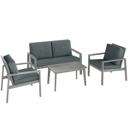 Nabatove Grey Wood 4 Seater Outdoor Garden Furniture Set With Cushions
