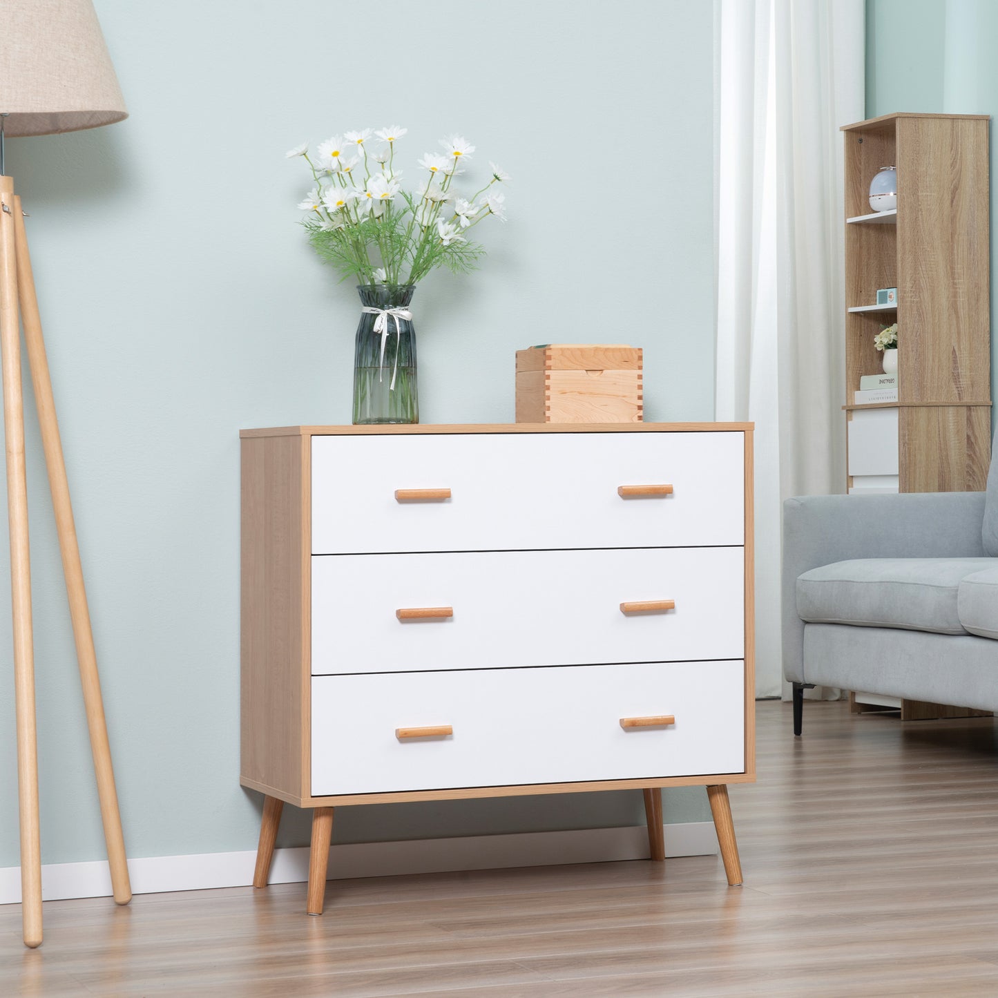 Elha Scandi White And Natural Wood 3 Drawer Storage Chest