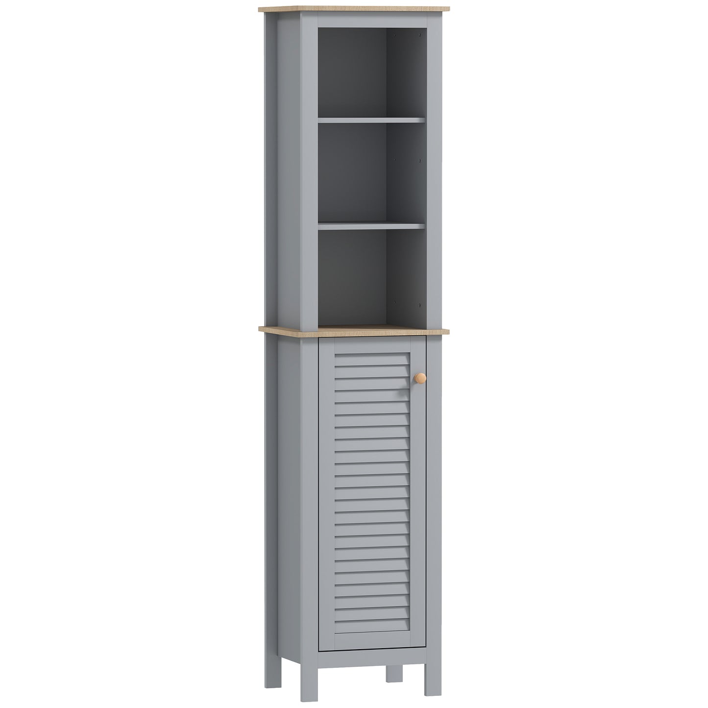 Pahafi Tall Bathroom Linen Storage Cabinet With Shelves And Cupboard Door In Grey