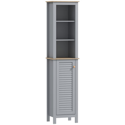 Pahafi Tall Bathroom Linen Storage Cabinet With Shelves And Cupboard Door In Grey