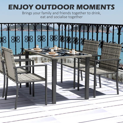 Saka Rattan Grey 4 Seater Outdoor Garden Dining Set With Tempered Glass Table And Chairs