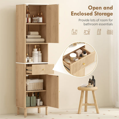 Fasu Slim Bathroom Storage Cabinet With Soft Close Drawer Rail Wood Effect Finish