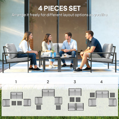 Cosneri Metal Light Grey 4 Seater Garden Sofa Set with 2 Coffee Tables
