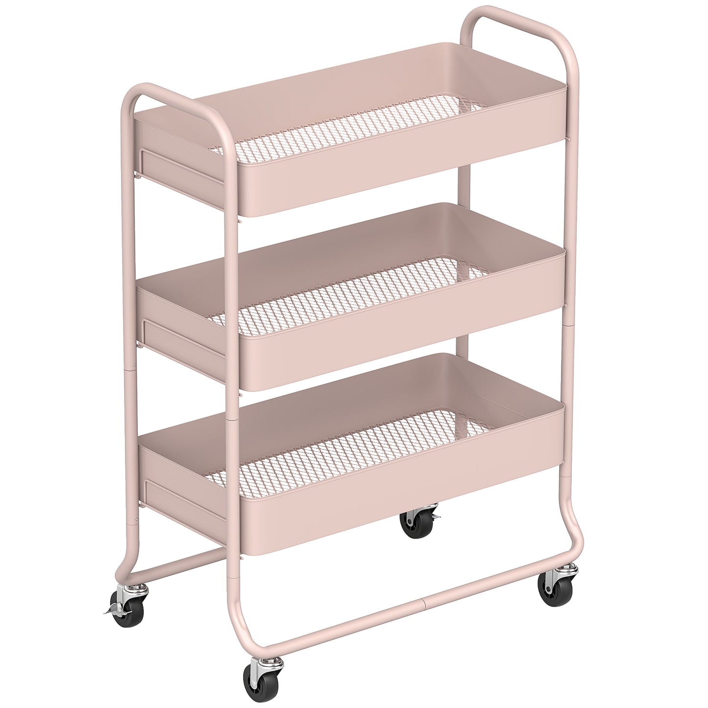 Noluli Doha Metal Light Pink 3 Tier Rolling Utility Trolley With Mesh Baskets