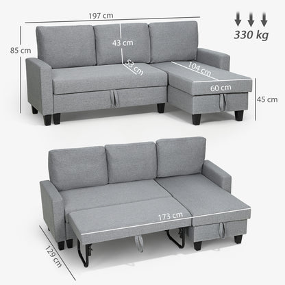 Fima Light Grey Fabric Upholstered 3 Seater Sofa Bed With Storage