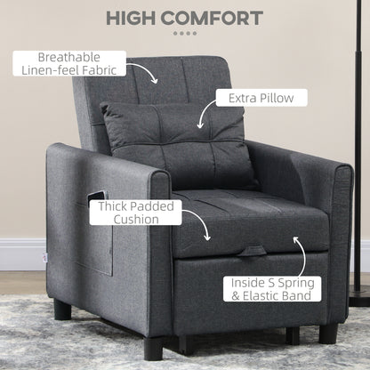 Remina Linen Look Grey 3 In One Single Chair Bed
