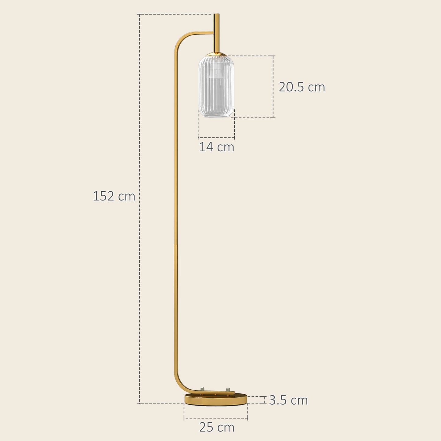 Lamittu Metal Gold Tone Floor Lamp With Glass Shade And Foot Switch