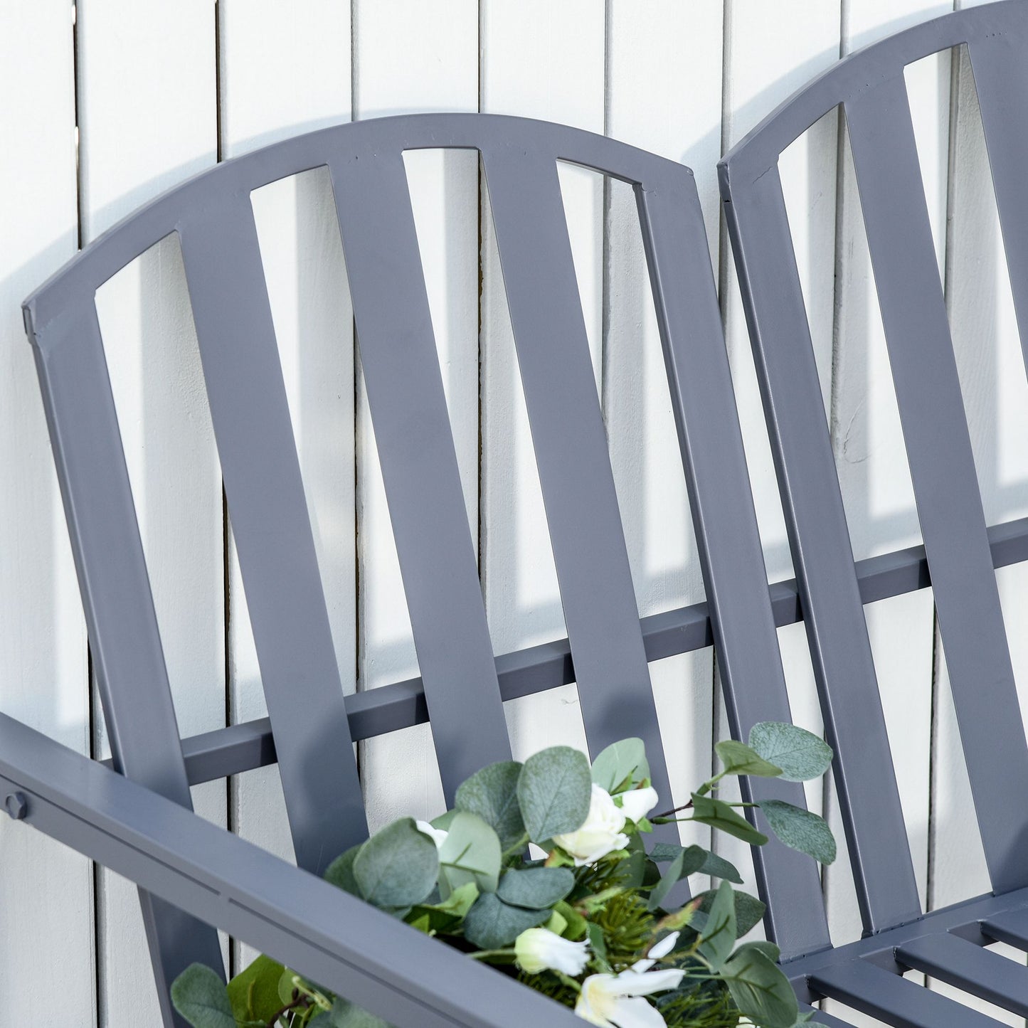 Yoraha Steel Grey Outdoor Garden Bench Loveseat With Slatted Seat Design