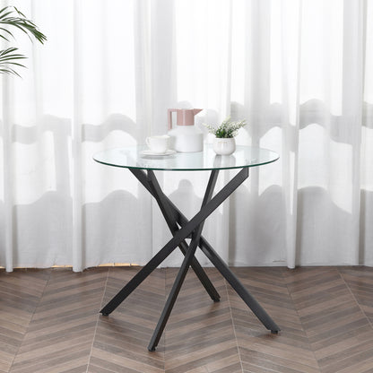 Bama Metal Black Round Glass Dining Table With Clear TemFauxred Top For Living And Dining Rooms