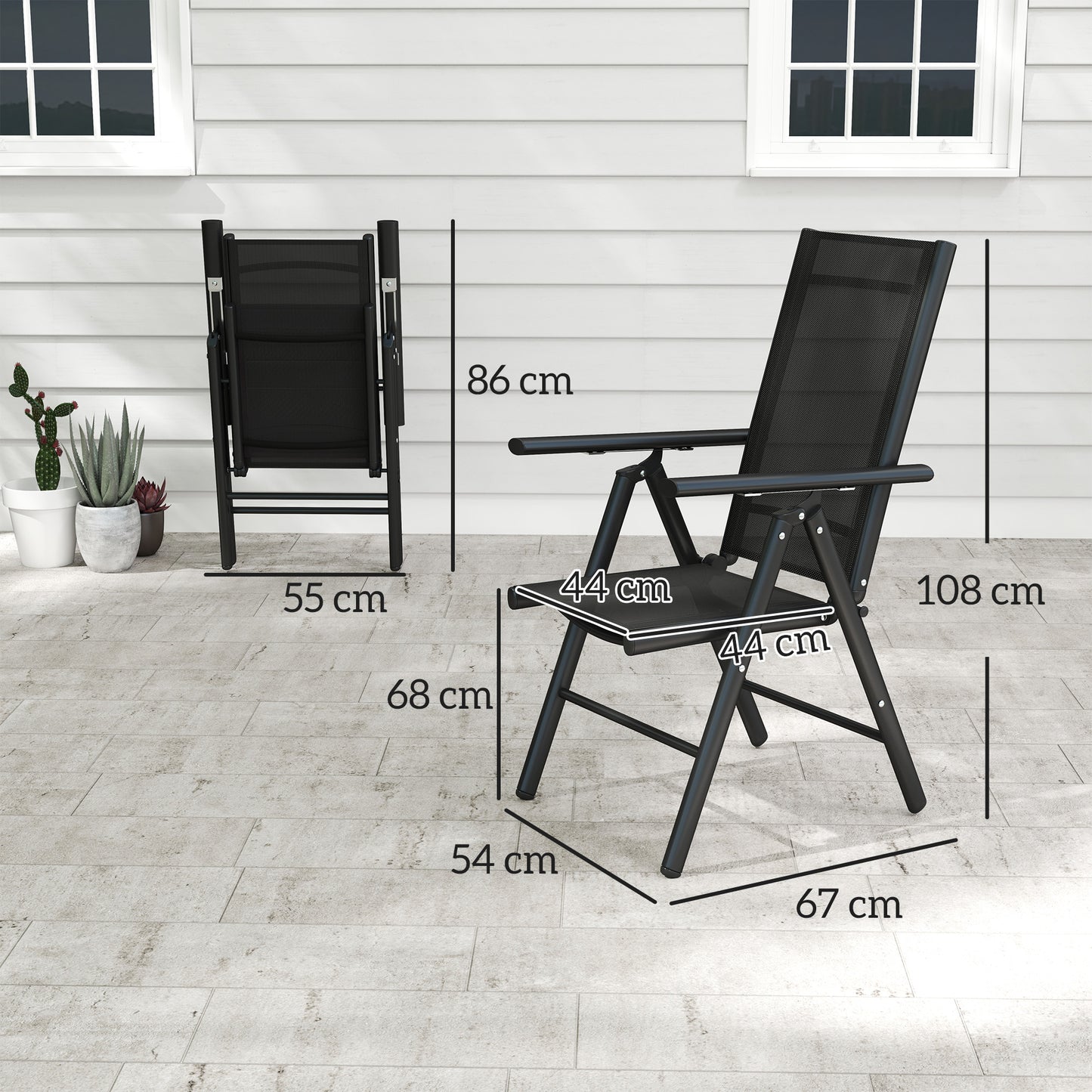 Costare Set Of 2 Aluminium Black Folding Garden Dining Chairs With Breathable Mesh