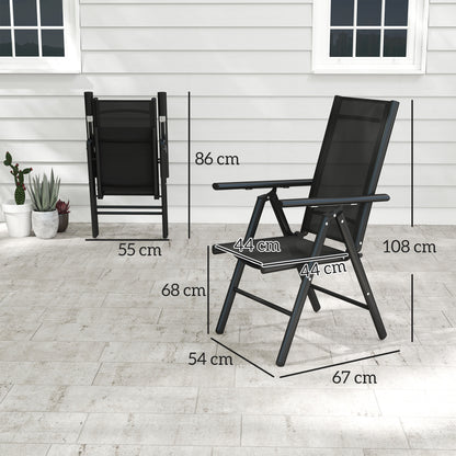 Costare Set Of 2 Aluminium Black Folding Garden Dining Chairs With Breathable Mesh