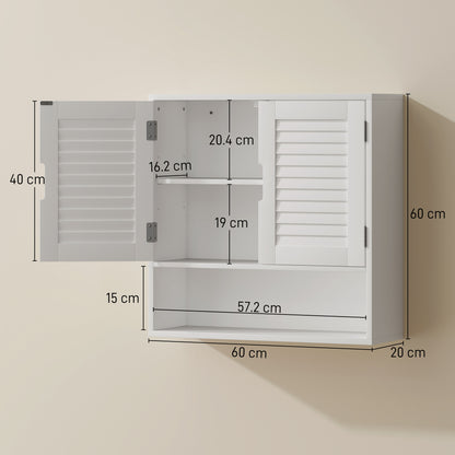 Conono Wall Mounted Bathroom Storage Cabinet With Adjustable Shelves White 60 x 20 x 60cm cm