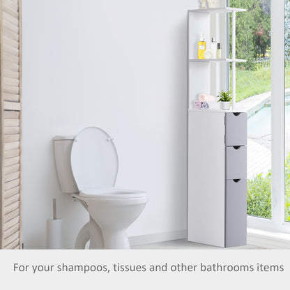 Nenero Tall Freestanding Bathroom Storage Cabinet With Shelves And Drawers White And Grey