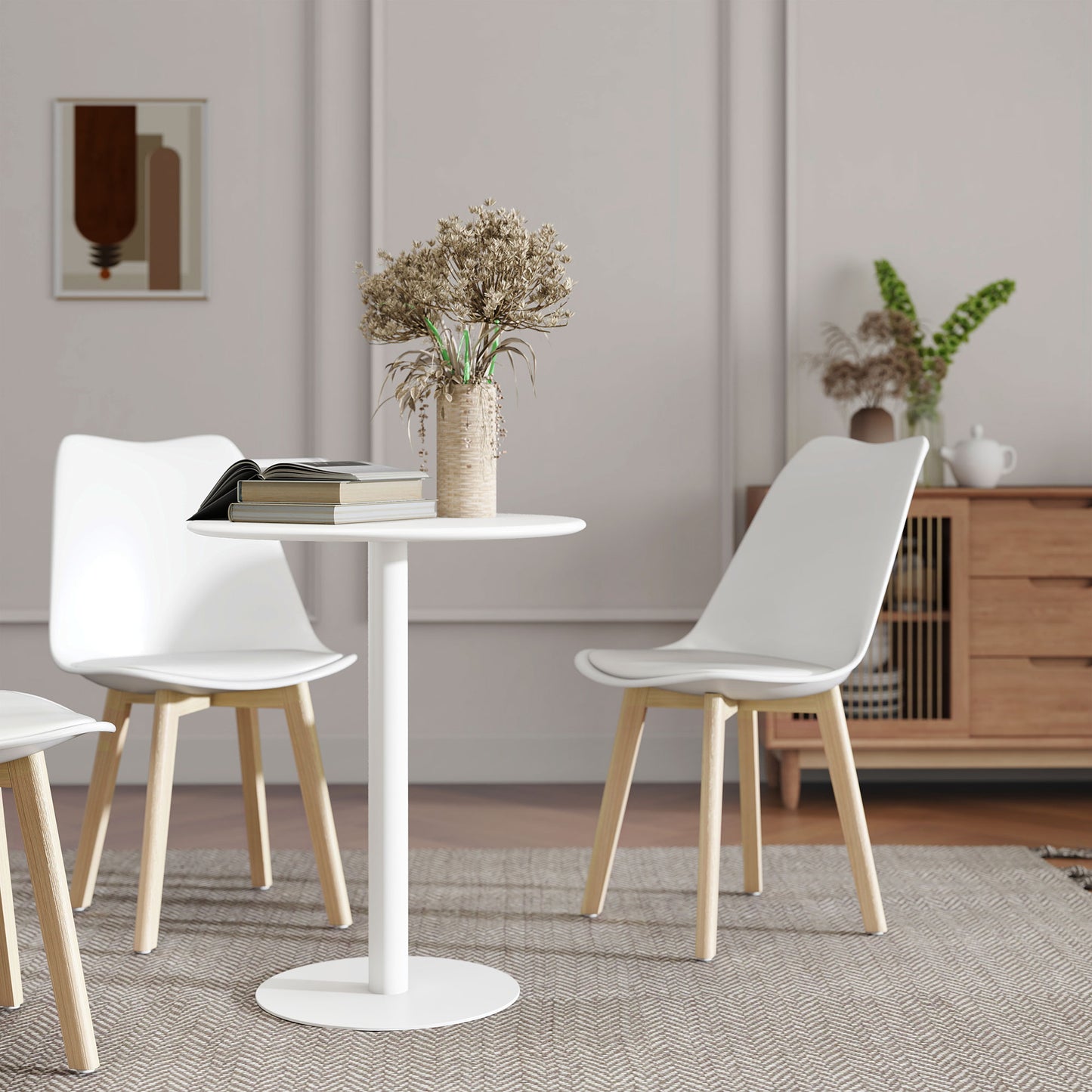 Susuyo Metal And Wood White Round Dining Table With Steel Base 60 x 60 cm
