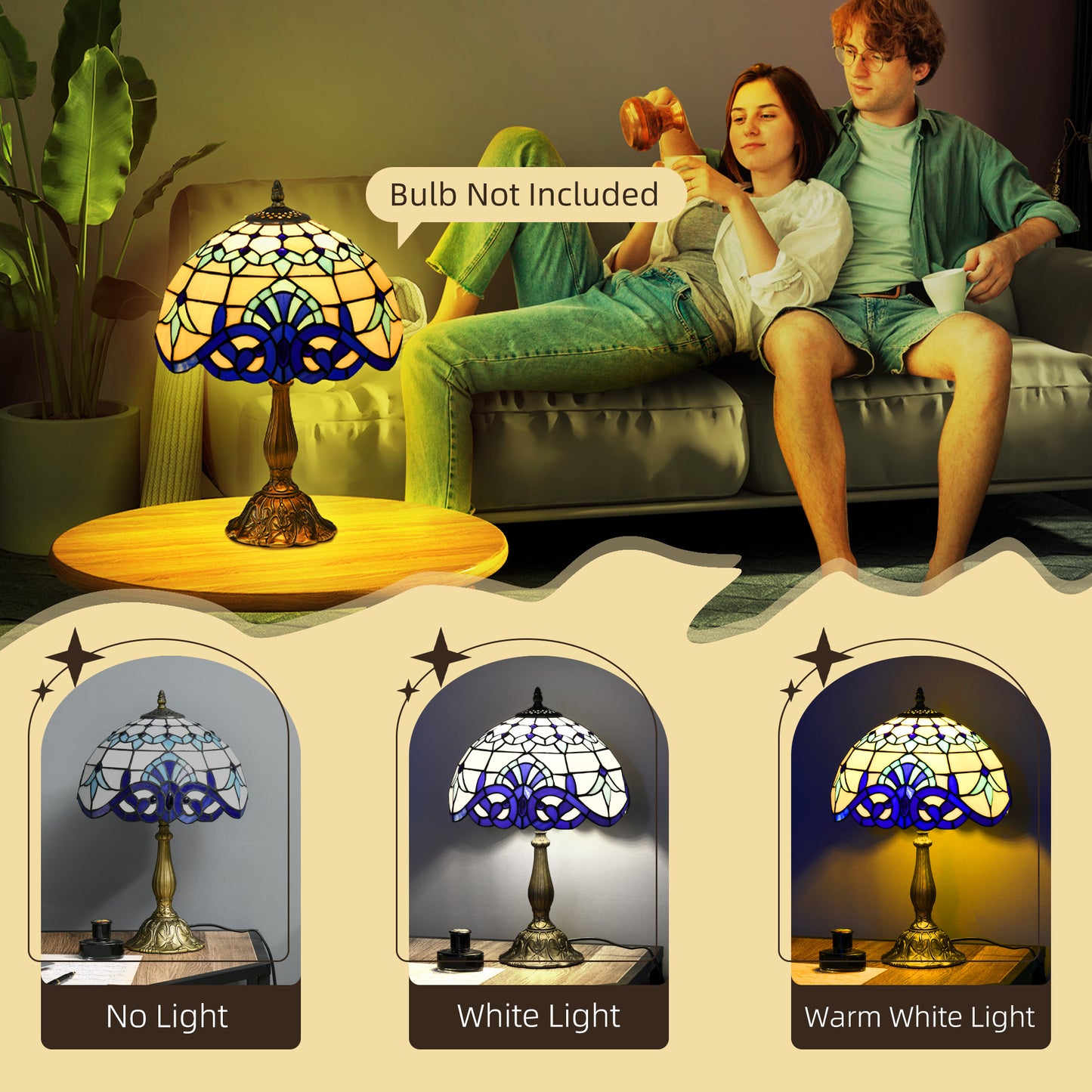 Repatto Glass And Metal Blue Handcrafted Stained Glass Table Lamp