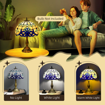 Repatto Glass And Metal Blue Handcrafted Stained Glass Table Lamp