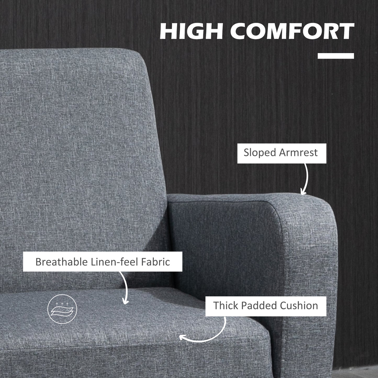 Notayo Grey Fabric Modern Accent Chair With Black Legs