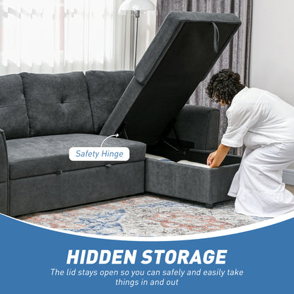 Moso Dark Grey Fabric 3 Seater Pull Out Sofa Bed With Hidden Storage