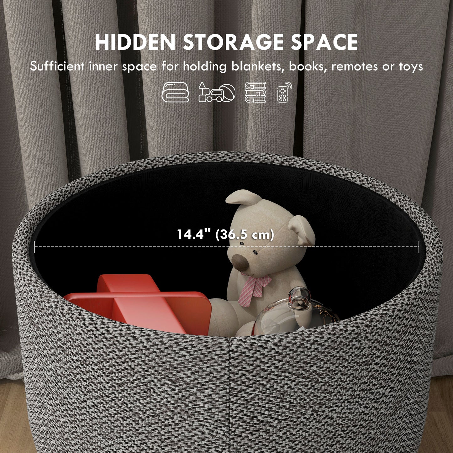 Roli Linen Look Light Grey Round Storage Ottoman