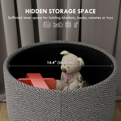 Roli Linen Look Light Grey Round Storage Ottoman