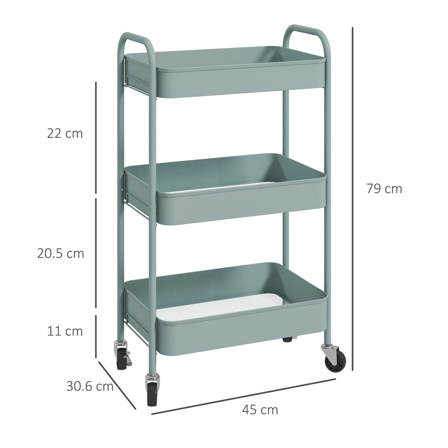 Ravito Fari Metal Light Blue 3 Tier Steel Storage Trolley