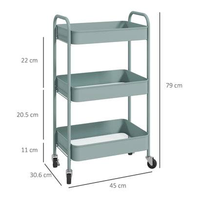 Ravito Fari Metal Light Blue 3 Tier Steel Storage Trolley