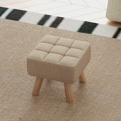 Luluva Linen Look Brown Square Padded Footstool Diamond Tufted