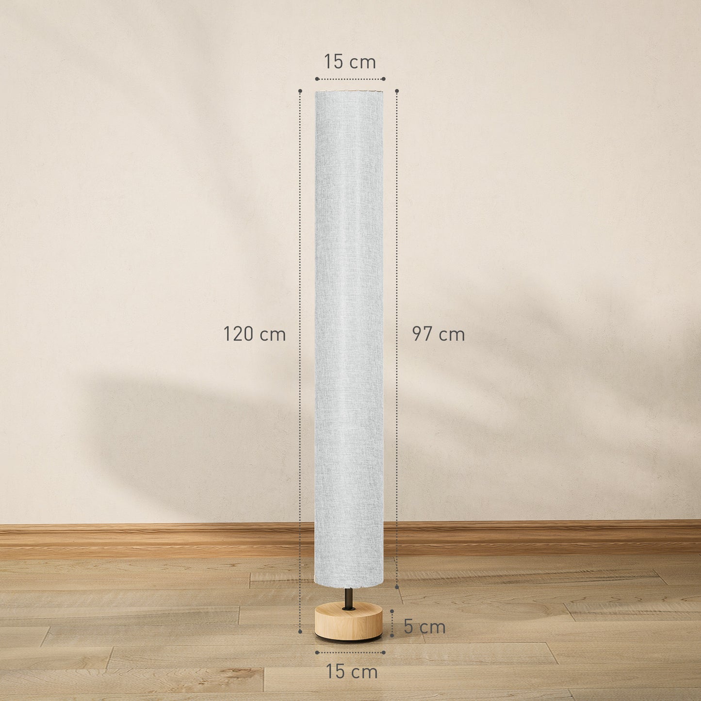 Luretti Wood And Fabric Grey Modern Standing Floor Lamp With Linen Shade 120cm