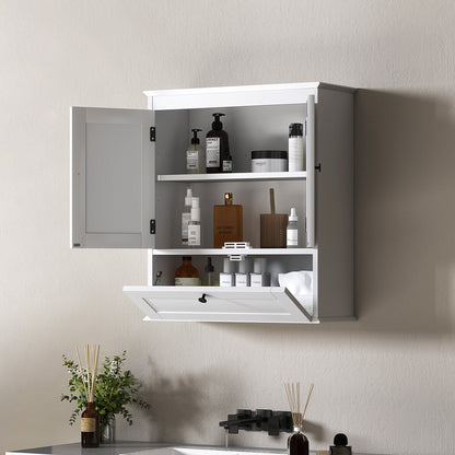 Nelavi Wall Mounted Bathroom Storage Cabinet With Adjustable Shelving And Recessed Doors White