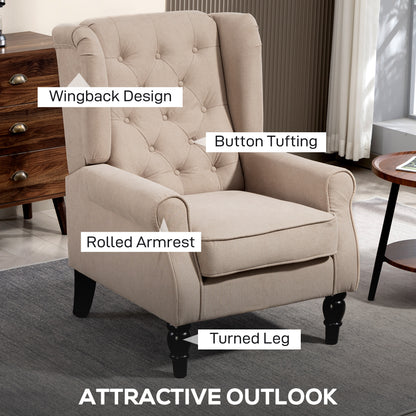 Nobael Beige Retro Wingback Accent Chair With Diamond Button Tufted Upholstery