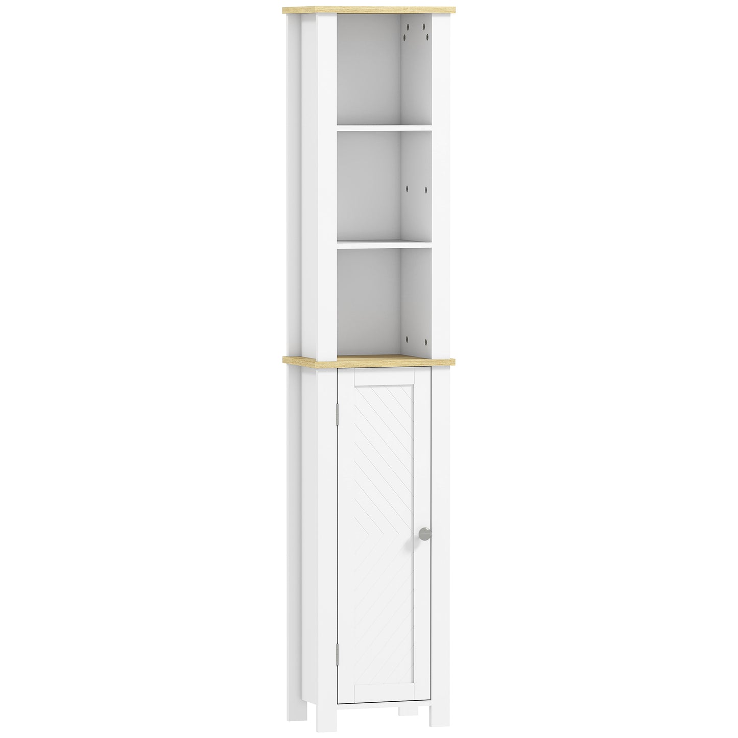 Nifael Favi Slim Bathroom Storage Cabinet With OFauxn Compartment And Adjustable Shelves White 34 x 23 x 165 cm