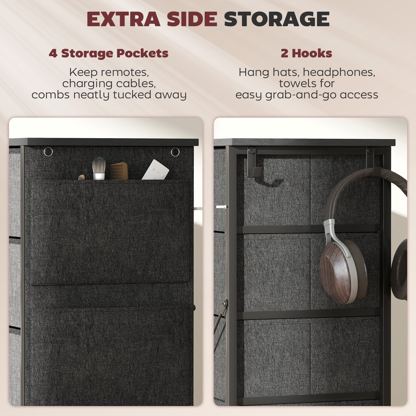 Babara Fabric And Metal Charcoal Grey 10 Drawer Storage Chest