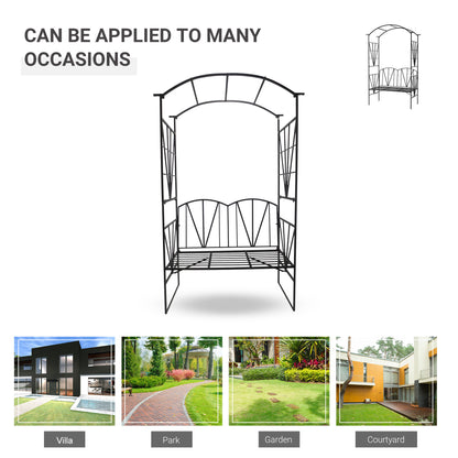 Sovemo Metal Black 2 Seater Garden Bench With Arch Back For Climbing Plants