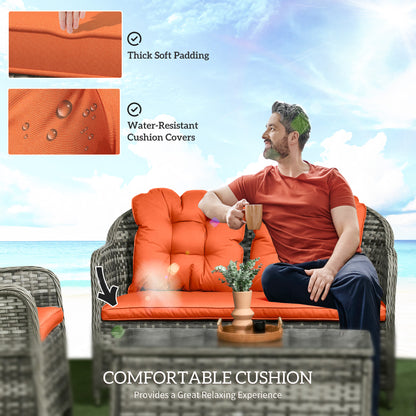 Yoro Grey Rattan Orange 4 Seater Outdoor Sofa Set With Glass Coffee Table