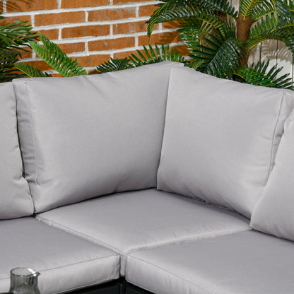 Sera 5 Seater Light Grey Garden Corner Sofa Set L Shape with Glass Top Coffee Table