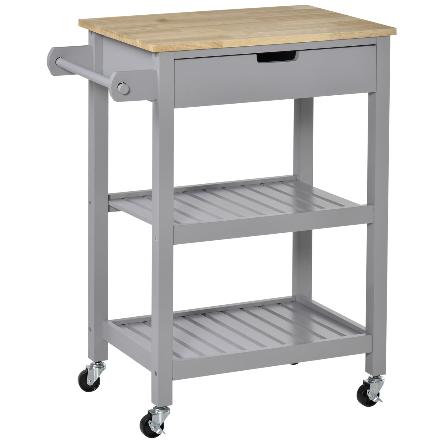 Vena Wooden Grey and Natural Kitchen Trolley With Worktop Drawer And Shelves