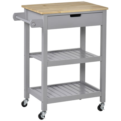 Vena Wooden Grey and Natural Kitchen Trolley With Worktop Drawer And Shelves
