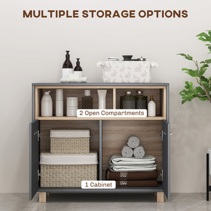 Cosano Freestanding Bathroom Storage Cabinet With Open Compartments And Double Doors