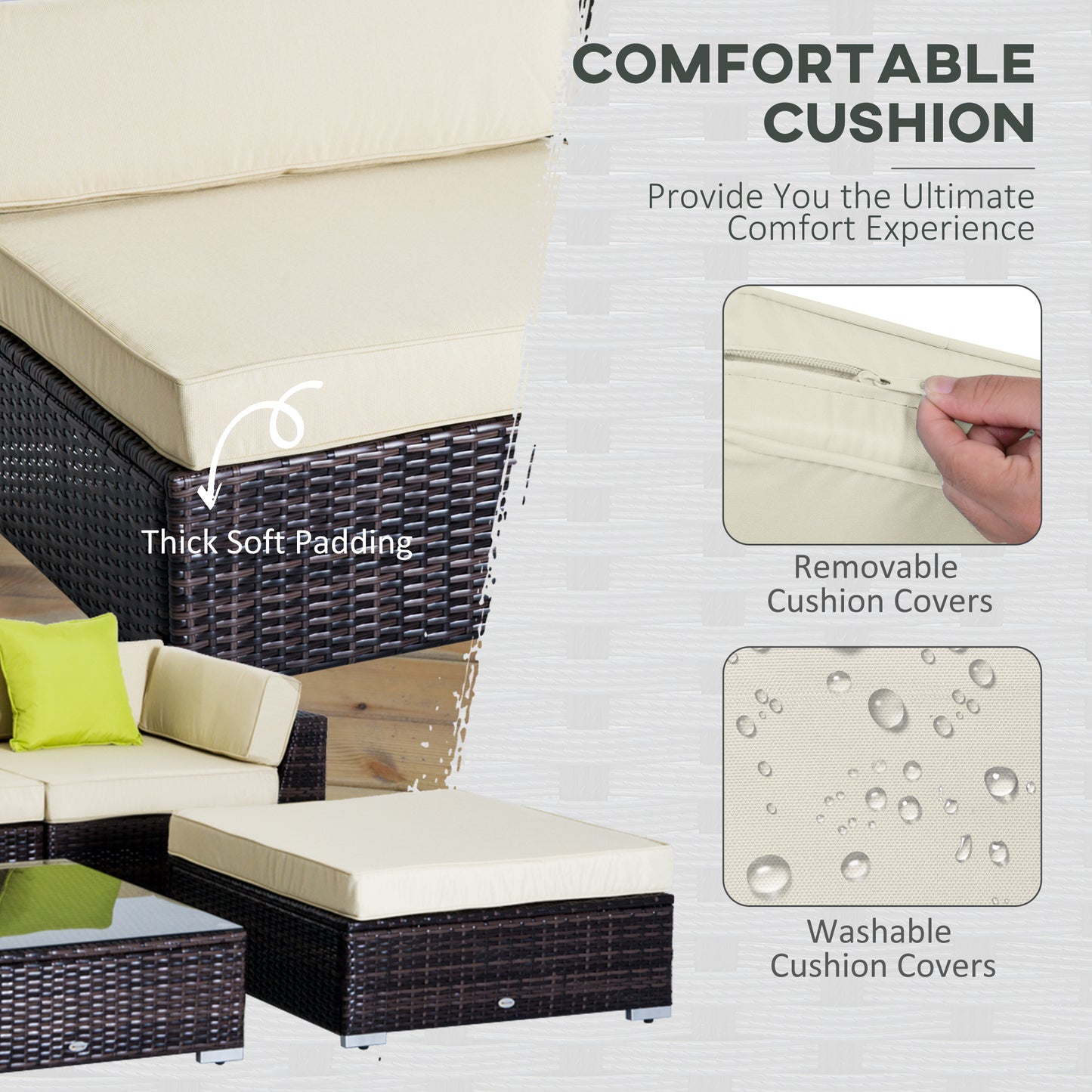 Baka Brown Rattan 9 Seater Outdoor Sofa And Coffee Table Set With Cream Cushions