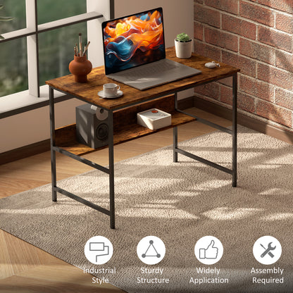 Kesare 100cm Wooden Rustic Brown 2 Tier Home Office Desk