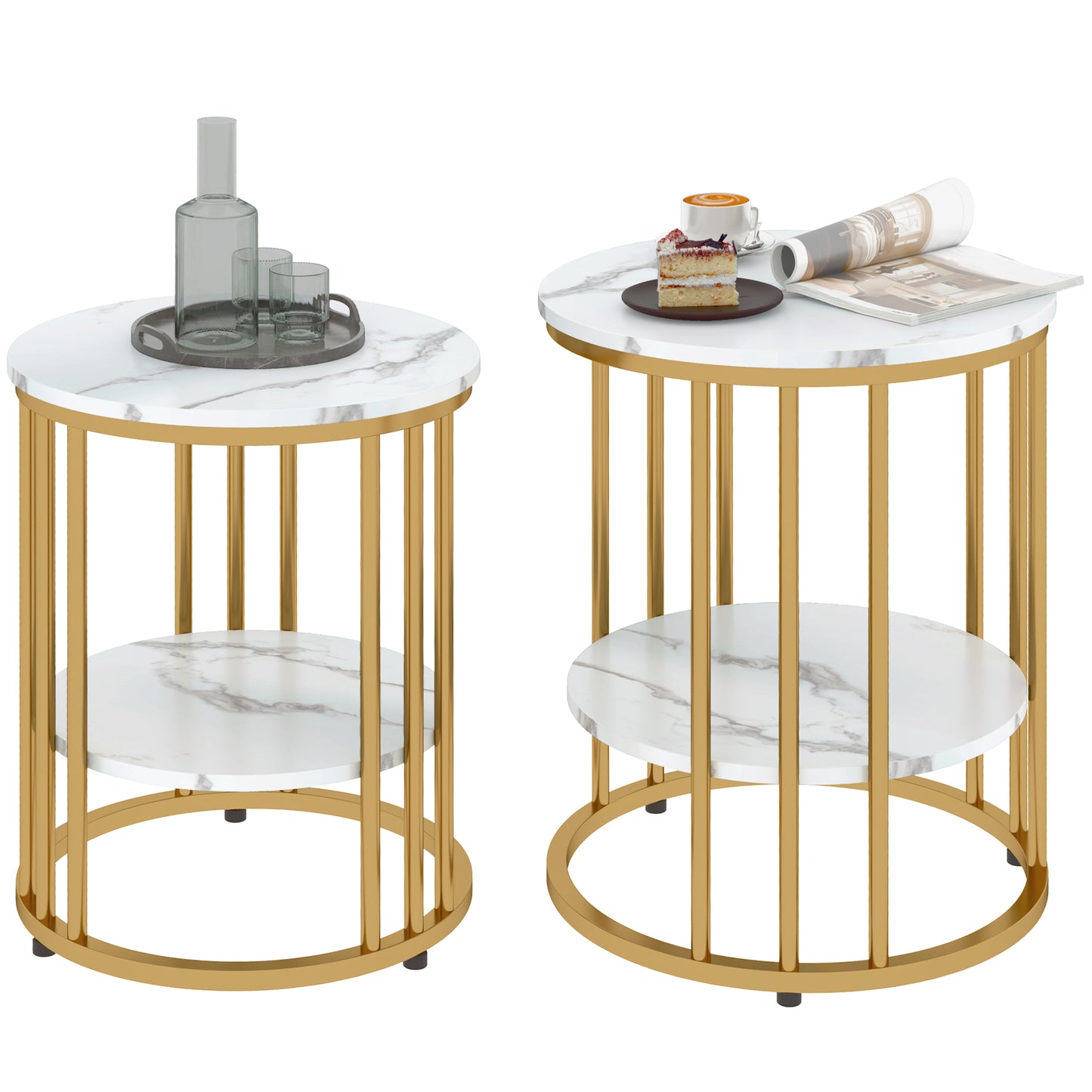 Veco Metal And Marble Effect White And Gold Tone Set Of 2 Coffee Tables
