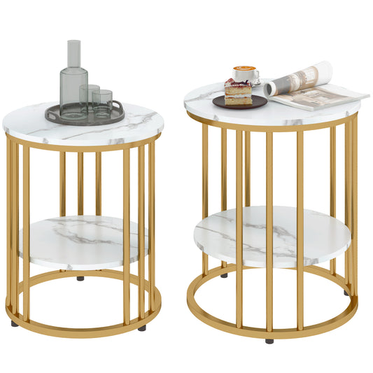 Veco Metal And Marble Effect White And Gold Tone Set Of 2 Coffee Tables