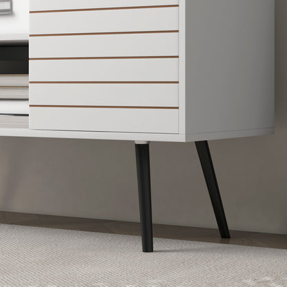 Baelva 110cm Vale Wooden White Duo Storage TV Unit With Stipe Door Design